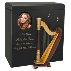 Harp Wood Adult Cremation Urn - Miniature Harp - Photo Option