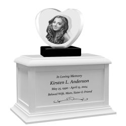 Heart 3D Crystal Black, Brown or White Keep The Memory® Wood Urn Set - 3D Crystal Photo Engraved Wood Urn