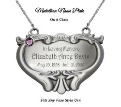 Heart Medallion Urn Name Plate - Birth & Passing Stone Option