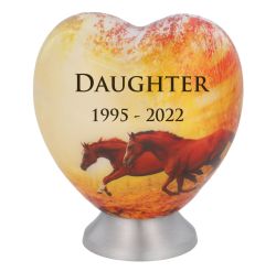 Galloping Fall Horses Keepsake Heart Urn