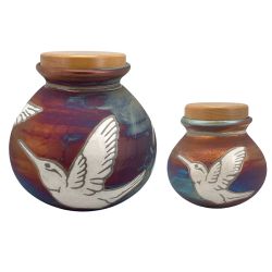 Hummingbird  Raku Cremation Adult or Medium Urn - Personalization Option