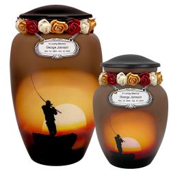 Lake Fishing Medium or Adult Cremation Urn - Tribute Wreath™ Option - Pro Personalization - Burial Vault Option