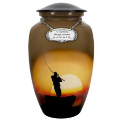 Lake Fishing Medium or Adult Cremation Urn - Tribute Wreath™ Option - Pro Personalization - Burial Vault Option