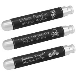 Black Leather Wrapped Scattering or Keepsake Ashes Tube - Handmade - Engraving Option