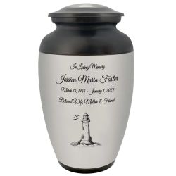 Lighthouse Pewter Adult Cremation Urn - Tribute Wreath™ - Pro Personalization - Burial Vault Option