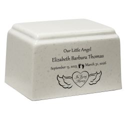 Little Angel Cream Cultured Marble Baby Urn  - Free Engraving