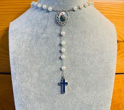Marian Blue And White Photo Rosary Necklace Urn