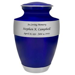 Navy Blue Pewter Cremation Adult Urn - Tribute Wreath™ - Pro Diamond Engraving