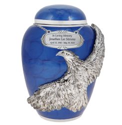 Medium On Eagle's Wings Blue Urn - Pro Laser Engraving
