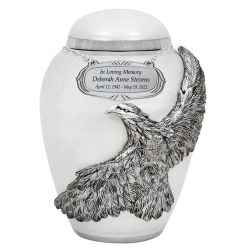 Medium On Eagle's Wings White Urn - Pro Laser Engraving