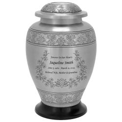 Heavenly Garden Silver Adult Cremation Urn - Pro Diamond Engraving
