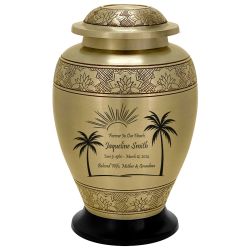 Golden Palm Trees Adult Cremation Urn - Pro Diamond Engraving