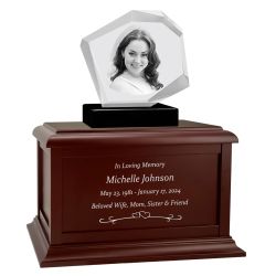 Memorial Mountain 3D Crystal Keep The Memory® Wood Urn Set - 3D Crystal Engraved Photo Urn