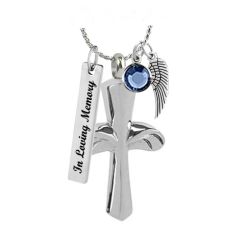 Men's Cross Wings Pendant Urn - Love Charm Option