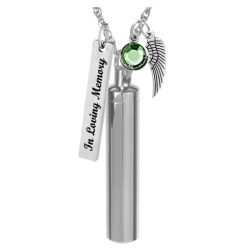 Men's Slender Cylinder Cremation Jewelry Urn - Love Charms Option