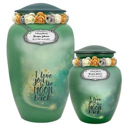 I Love You To The Moon And Back Medium or Adult Cremation Urn - Tribute Wreath™ - Pro Personalization - Burial Vault Option