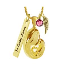 Mother & Child Gold Heart Pendant Urn - Love Charms Option