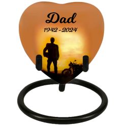 Motorcycle Rider Silhouette Heart Keepsake Urn - Heart Stand Option