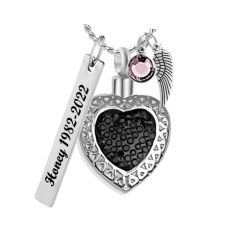 Black Mourning Heart Pendant Urn - Love Charms™ Option