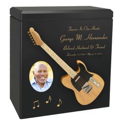 Natural Wood Electric Guitar Adult Cremation Urn - Miniature Guitar - Photo Option