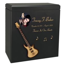 Natural Wood Bass Electric Guitar Wood Adult Cremation Urn - Miniature Guitar - Photo Option