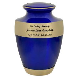 Navy Blue Gold Cremation Adult Urn - Tribute Wreath™ - Pro Diamond Engraving