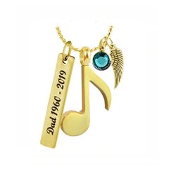 Music Note Quaver Gold Pendant Ash Urn - Love Charms Option