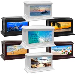 Ocean, Beach, Seashells & Turtles Adult or Medium Wood Keep The Memory® Cremation Urn 