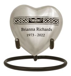 Flying Owl Pewter Heart Keepsake Urn - Stand Option