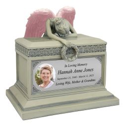 Weeping Angel Photo Patina Adult Cremation Urn - Custom Wings & Silver Engraving - Beautiful Mourning Angel