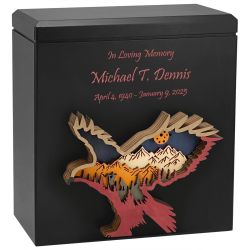 Flag Eagle Wood Art Cremation Adult Urn - Patriotic Cremation Urn