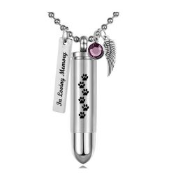 Paw Print Bullet Pendant Urn - Love Charms Option