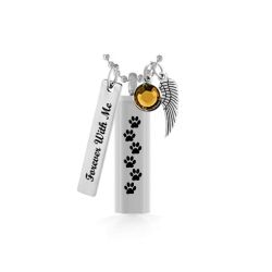 Paw Print Cylinder Pendant Keepsake Urn - Love Charms Option