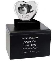 Cat Memorial Urn & Crystal Heart Set - Pet Heart Crystal Urn