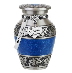 In Loving Memory Heart Pewter Blue Keepsake Urn - Love Charms® Option
