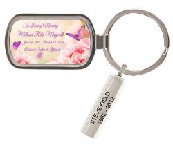 Custom Made Purple Butterflies Pink Carnations Keychain Keepsake