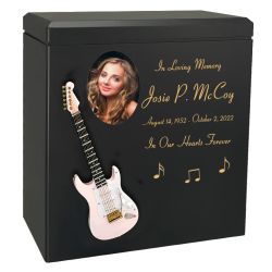 Pink Electric Guitar Wood Adult Cremation Urn - Miniature Guitar - Photo Option