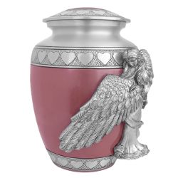 Medium, Youth or Pet Wings of an Angel Pink Hearts Urn - Pro Laser Engraving