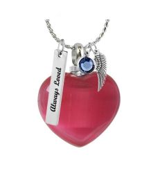 Cat's Eye Mauve Ash Heart Necklace Urn - Love Charms® Option