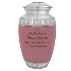 Pink Hearts Pewter Adult Urn - Tribute Wreath™ - Pro Laser Engraving - Burial Vault Option