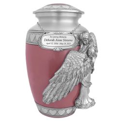 Wings of an Angel Pink Hearts Adult Urn - Pro Laser Engraving - Burial Vault Option