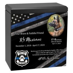 K-9 Officer Police Dog Cremation Urn - Thin Blue Line