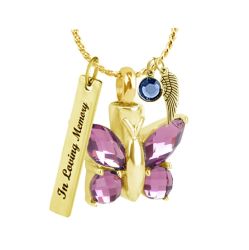 Purple Butterfly Winged Gold Ash Urn - Love Charms Option