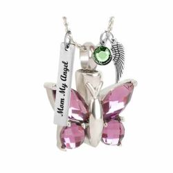 Purple Butterfly Crystal Ash Urn Pendant - Love Charms Option