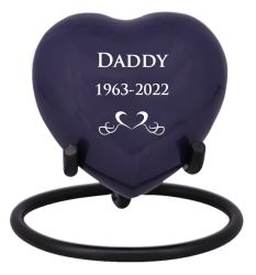 Purple Swirl Engraved Heart Keepsake Urn - Stand Option