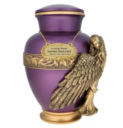 Wings of an Angel Golden Purple Adult Urn - Pro Laser Engraving - Burial Vault Option