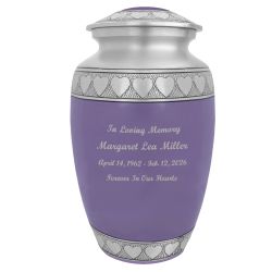 Purple Hearts Pewter Adult Urn - Tribute Wreath™ - Pro Laser Engraving - Burial Vault Option