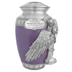 Wings of an Angel Purple Hearts Adult Urn - Pro Laser Engraving - Burial Vault Option