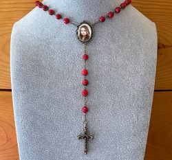 Antiqued Red Photo Rosary Necklace Urn