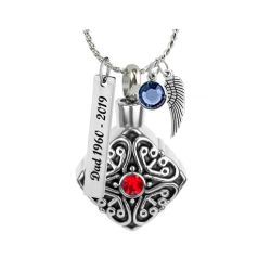 Red Crystal Diamond Shape Ash Pendant - Love Charms Option
